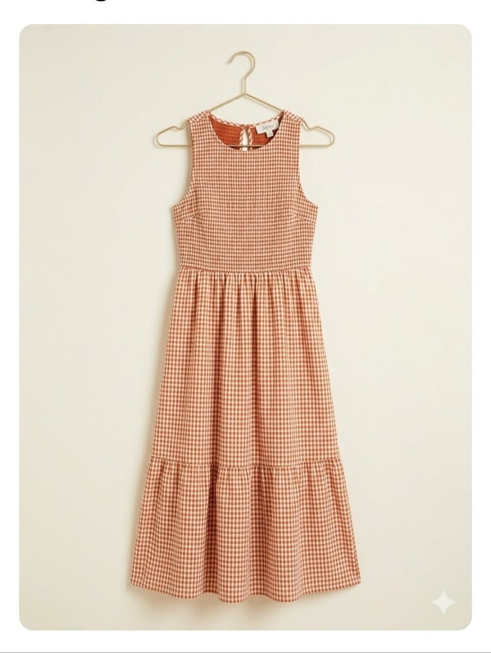 Japna orange and white gingham smocked sleeveless midi dress Size Med - Picture 1 of 4